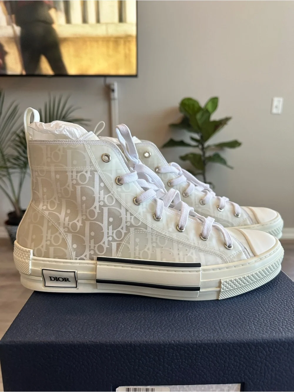 Dior Cream/Off-White Monogram High-Top Sneakers- Worn Once for a Photoshoot